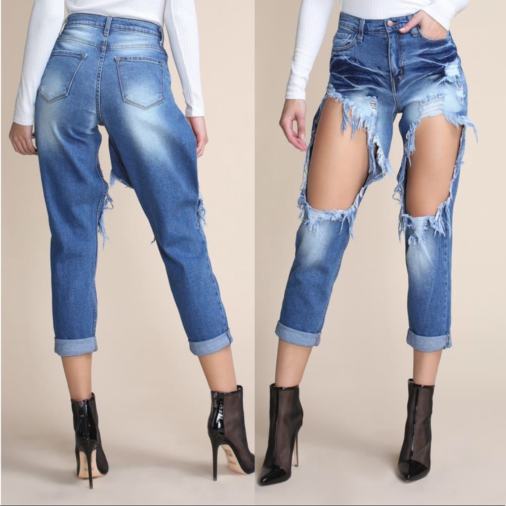 High waisted boyfriend jeans
